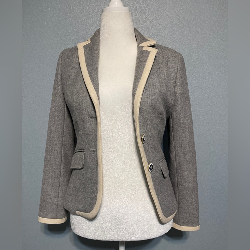 J Crew Wool Lexington Gray Blazer Preppy Old Money Equestrian Jacket Size 4 - Picture 3 of 10
